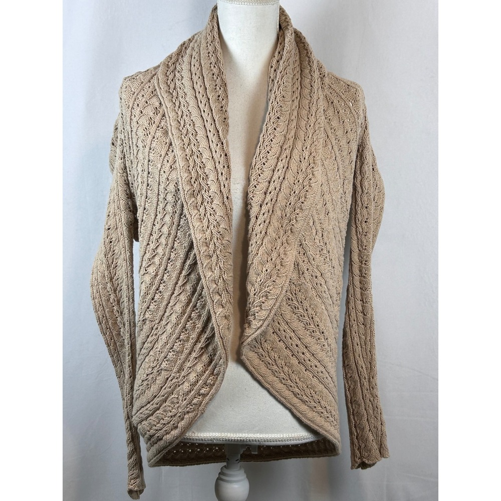 Cynthia Rowley Cardigan Womens M Tan Excellent Cable Knit Shawl Collar Cocoon
